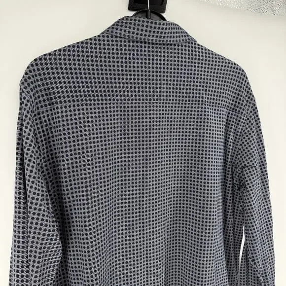 Bugatchi Button Up Shirt Casual Blue Check Polka Dot Flip Cuff Mens Size 2XL - Picture 6 of 9